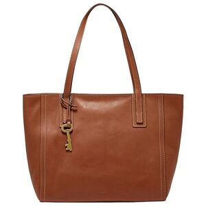 Fossil Emma Tote Brown Leather with Key Charm